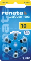 Батарейка для слуховых апаратов Renata zinc-air 10 (ZA10, S10, P10, DA10, 10DS, PR70, HA10, 10AU, PR536) 105mAh Цена за 1 елемент.