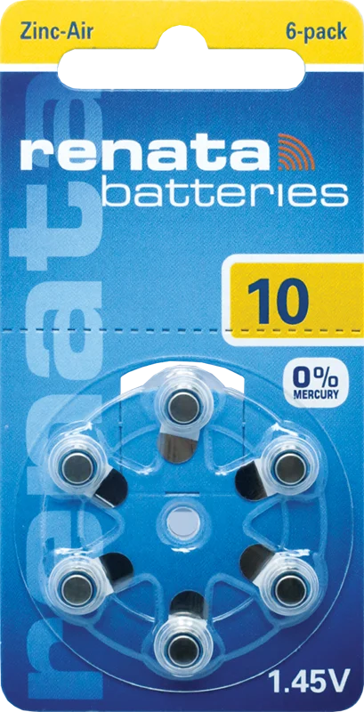 Батарейка для слуховых апаратов Renata zinc-air 10 (ZA10, S10, P10, DA10, 10DS, PR70, HA10, 10AU, PR536) 105mAh Цена за 1 елемент.