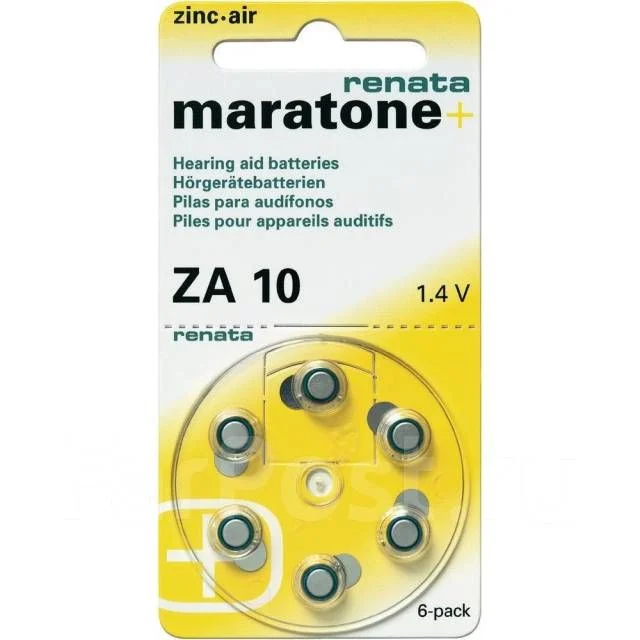 Батарейка для слуховых апаратов Renata zinc-air 10 (ZA10, S10, P10, DA10, 10DS, PR70, HA10, 10AU, PR536) 105mAh Цена за 1 елемент.
