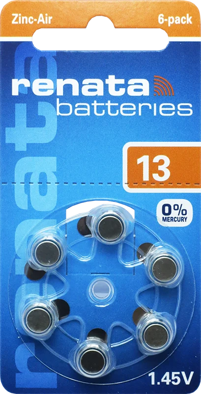 Батарейка для слуховых апаратов Renata zinc-air 13 (ZA13, P13, s13, DA13, 13DS, PR48, PR13H, HA13, 13AU, AC13) 310 mAh Цена за 1 елемент.