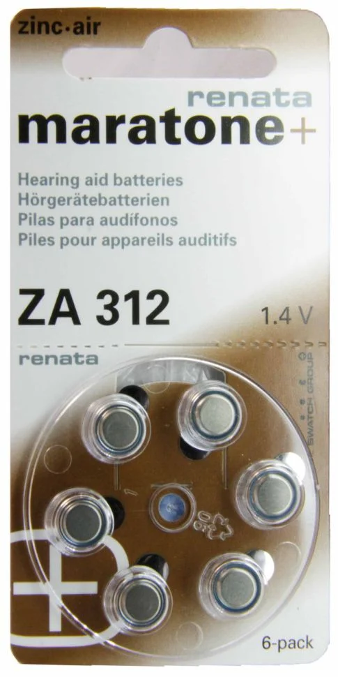 Батарейка для слуховых апаратов Renata zinc-air 312 (ZA312, P312, s312, DA312, 312DS, PR41, HA312, 312AU, AC312, A312) 165mAh Цена за 1 елемент.