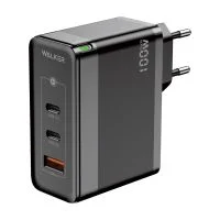 Сетевое зарядное устройство с быстрой зарядкой WALKER WH-47 (100w GaN PD 2USB-C/USB-A ports charger) black